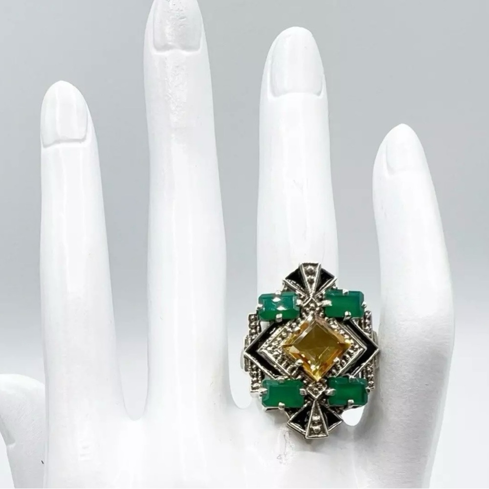 🌟Nicky Butler 925 Sterling Silver Citrine Art Deco Enamel Size 7 Ring Br…
